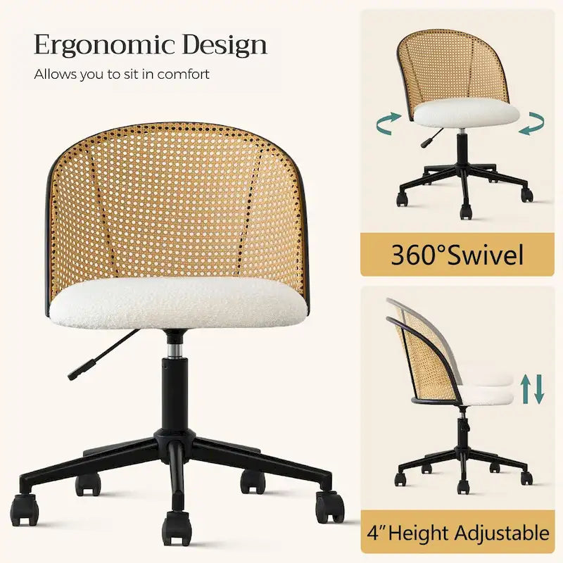 Bouclé-Rattan-Bürostuhl