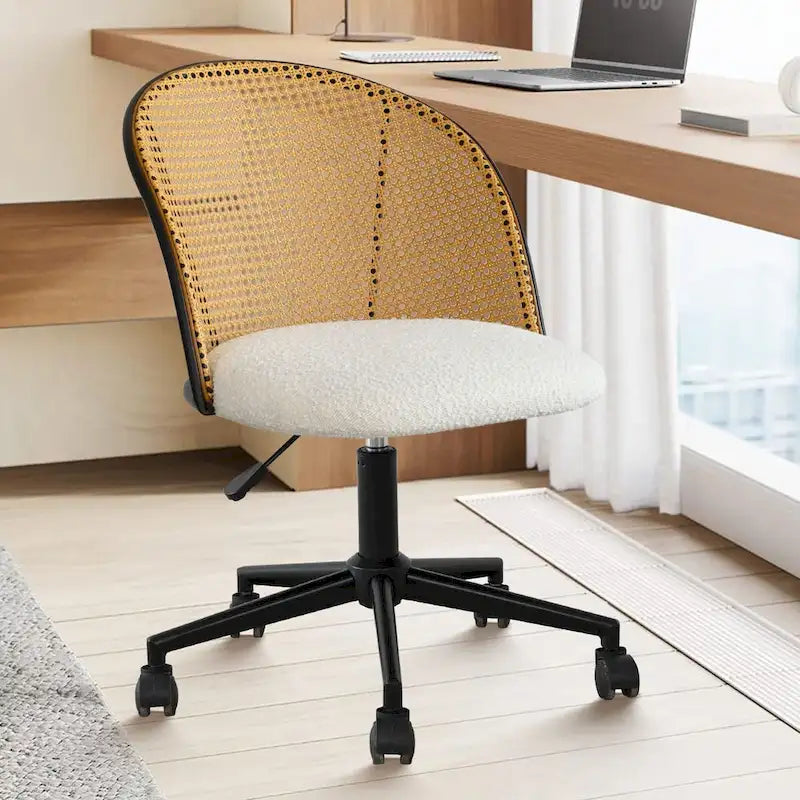 Bouclé-Rattan-Bürostuhl
