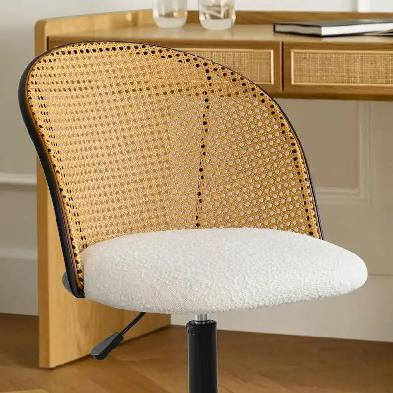 Bouclé-Rattan-Bürostuhl