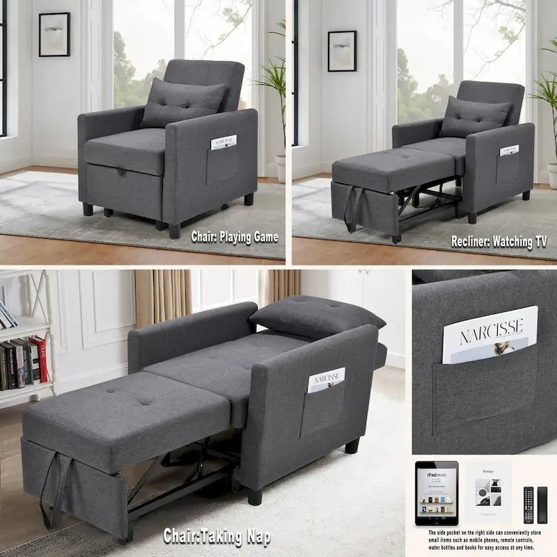 Einzelschlafsofa mit Ausziehfunktion und 1 Lendenkissen