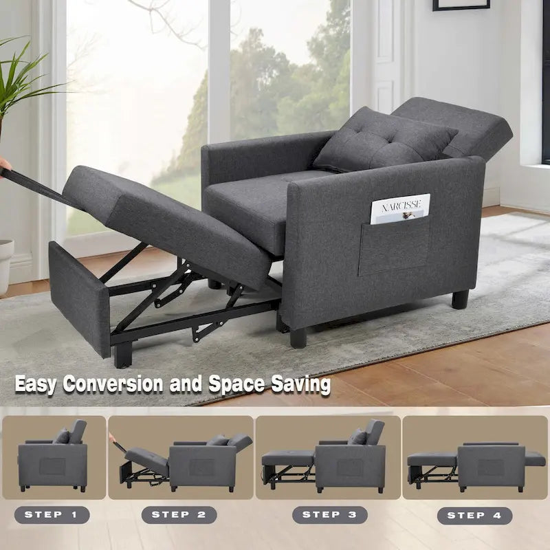 Einzelschlafsofa mit Ausziehfunktion und 1 Lendenkissen