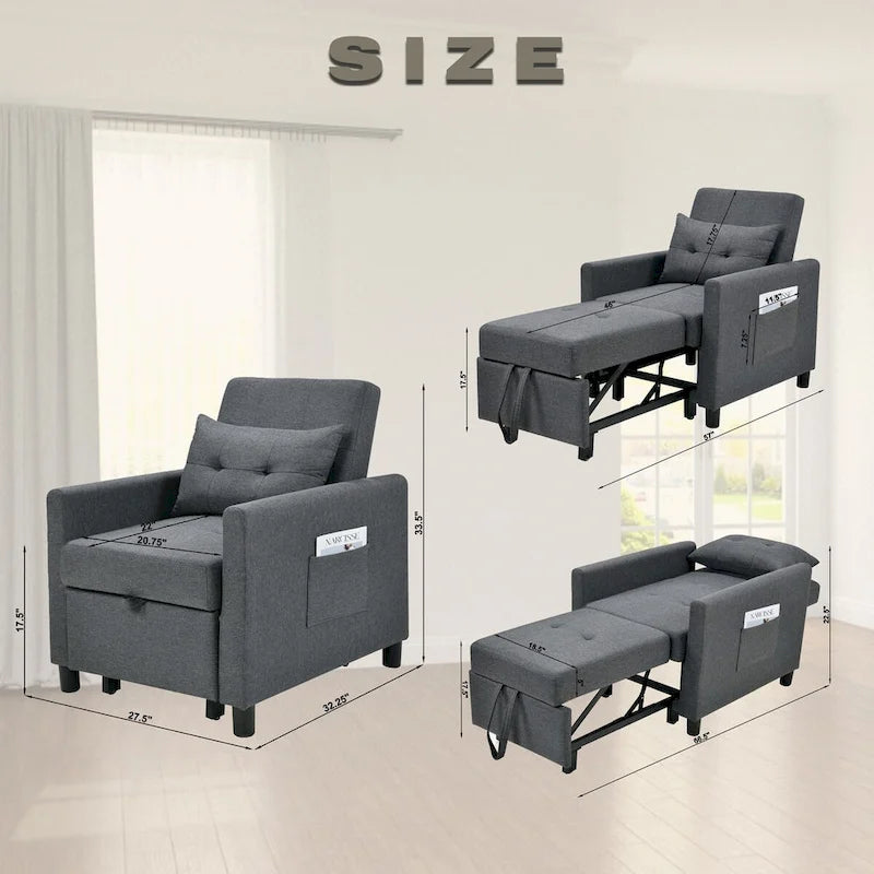 Einzelschlafsofa mit Ausziehfunktion und 1 Lendenkissen