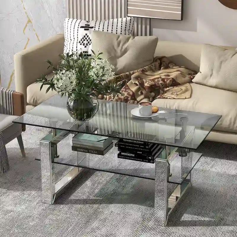 Couchtisch aus transparentem gehärtetem Glas
