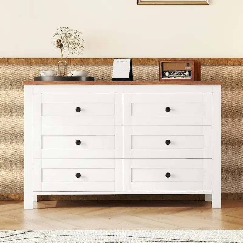 Kommode im Retro-Bauernhausstil aus Holz mit 6 Schubladen, Aufbewahrungsschrank für das Schlafzimmer