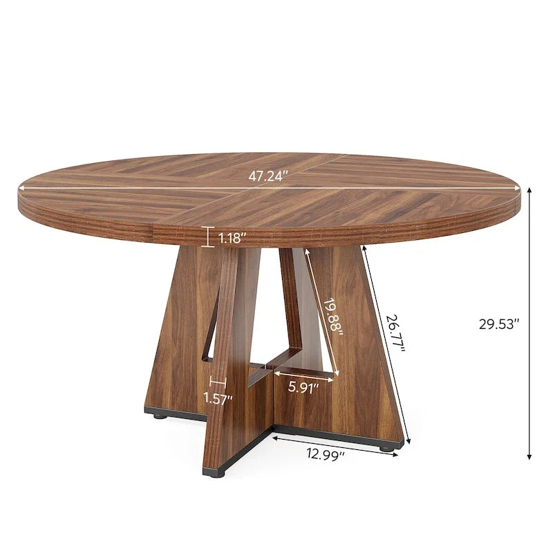 47 Zoll runder Esstisch für 4 Personen, Holztisch im Landhausstil für Küche, Esszimmer, Wohnzimmer