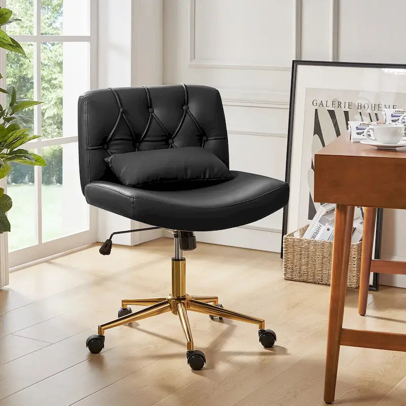 Bürodrehstuhl Charlie Modern Button-Tufted mit Kippfunktion und Kissen von