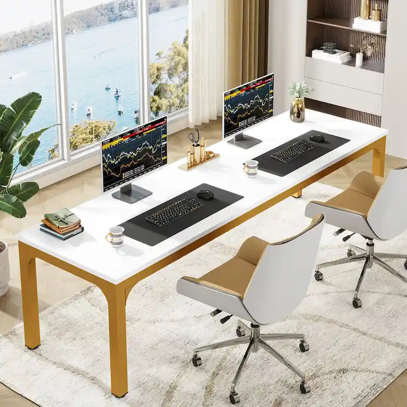 78,74 Zoll Computertisch mit Metallbeinen, extra langer Schreibtisch für 2 Personen, Heimbüro