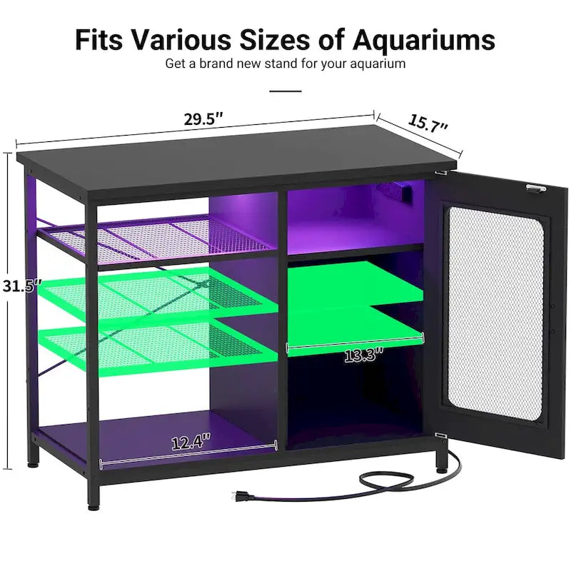 20-29 Gallonen Aquarienunterschrank mit Steckdosen & LED-Beleuchtung