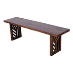 Rise 58 Zoll Esszimmerbank, geometrischer Fuß, Holzmaserung, braunes Holz