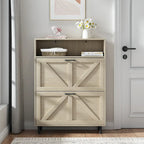 Schuhschrank mit Scheunentor-Design, Schuh-Organizer mit 2 Klappschubladen, freistehender schmaler Schuhschrank