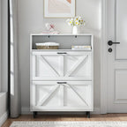 Shoe Storage Cabinet with Barn Door Design,Shoe Organizer with 2 Flip Drawers,Freestanding Narrow Shoe Rack Cabinet