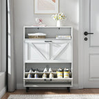 Schuhschrank mit Scheunentor-Design, Schuh-Organizer mit 2 Klappschubladen, freistehender schmaler Schuhschrank