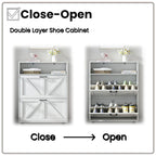 Schuhschrank mit Scheunentor-Design, Schuh-Organizer mit 2 Klappschubladen, freistehender schmaler Schuhschrank