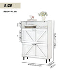 Schuhschrank mit Scheunentor-Design, Schuh-Organizer mit 2 Klappschubladen, freistehender schmaler Schuhschrank
