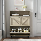 Schuhschrank mit Scheunentor-Design, Schuh-Organizer mit 2 Klappschubladen, freistehender schmaler Schuhschrank