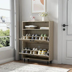 Schuhschrank mit Scheunentor-Design, Schuh-Organizer mit 2 Klappschubladen, freistehender schmaler Schuhschrank