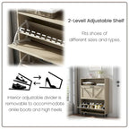 Schuhschrank mit Scheunentor-Design, Schuh-Organizer mit 2 Klappschubladen, freistehender schmaler Schuhschrank