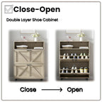 Schuhschrank mit Scheunentor-Design, Schuh-Organizer mit 2 Klappschubladen, freistehender schmaler Schuhschrank