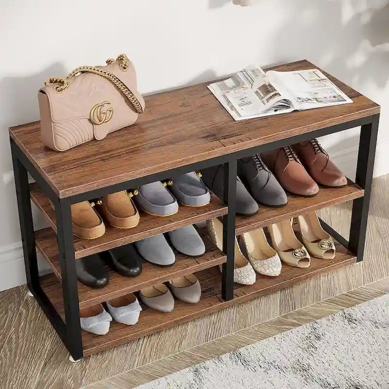 Industrielle Garderobenbank und Wandgarderobe Set, Rustikales Braun