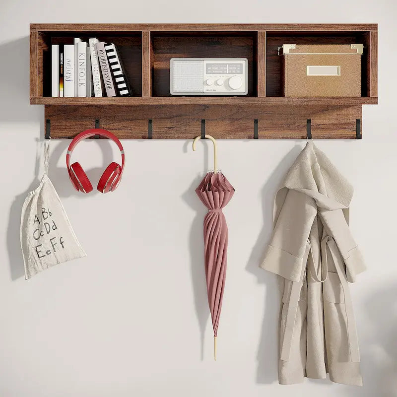 Industrielle Garderobenbank und Wandgarderobe Set, Rustikales Braun