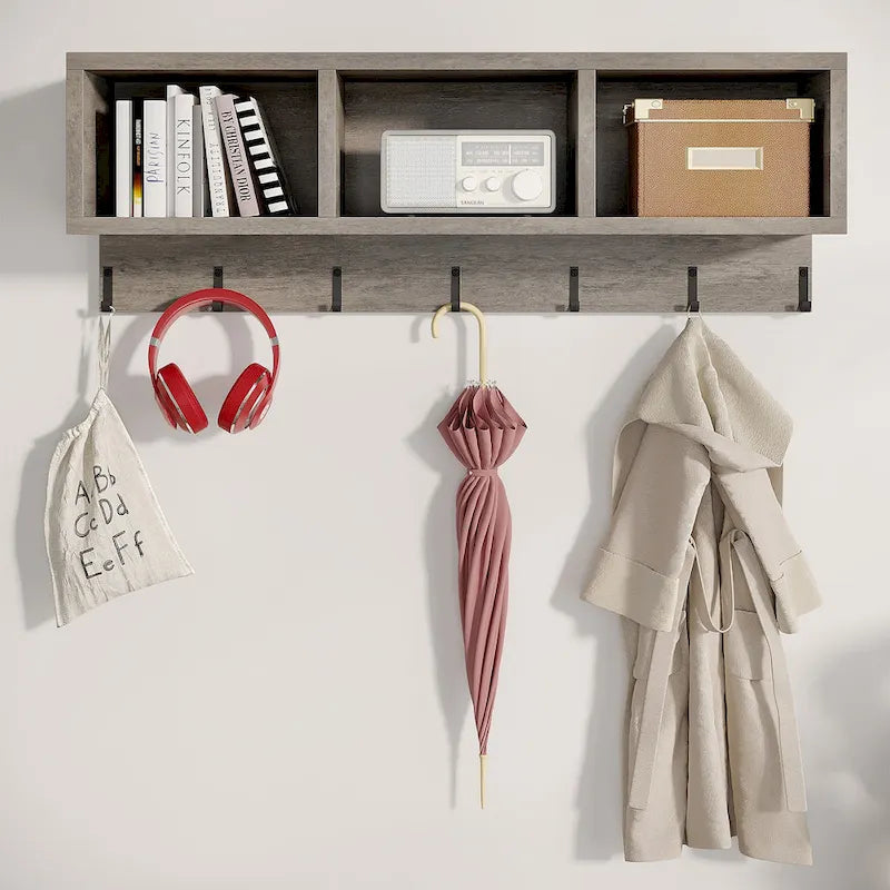 Industrielle Garderobenbank und Wandgarderobe Set, Rustikales Braun