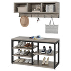 Industrielle Garderobenbank und Wandgarderobe Set, Rustikales Braun