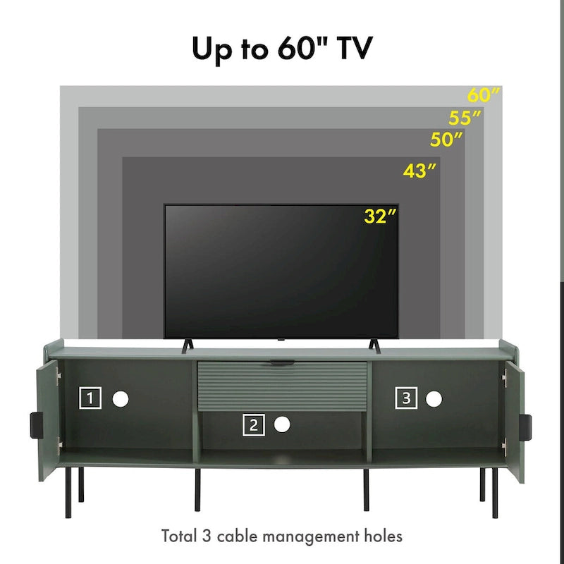 Zaria Modernes 60-Zoll-TV-Möbel mit Aufbewahrungsschränken und Mittelschublade