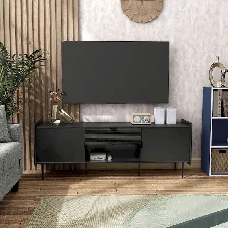 Zaria Modernes 60-Zoll-TV-Möbel mit Aufbewahrungsschränken und Mittelschublade
