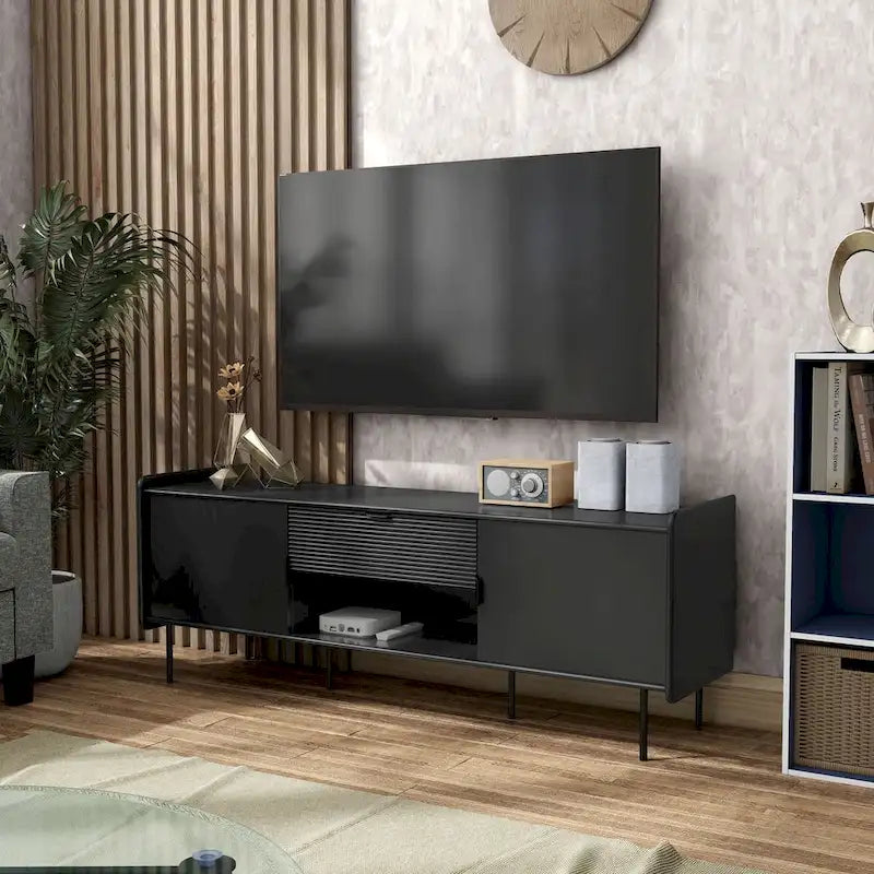 Zaria Modernes 60-Zoll-TV-Möbel mit Aufbewahrungsschränken und Mittelschublade