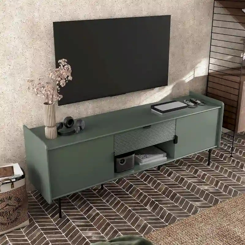 Zaria Modernes 60-Zoll-TV-Möbel mit Aufbewahrungsschränken und Mittelschublade