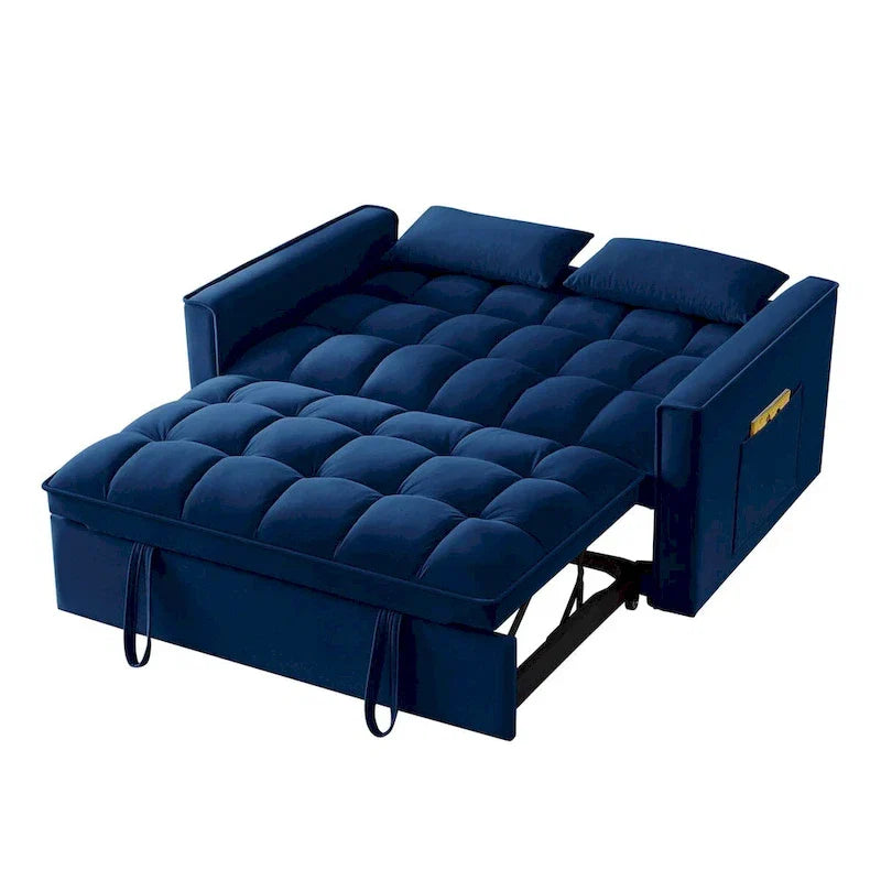 4-in-1 Loveseat Schlafsofa mit Armlehnen & Aufbewahrungstaschen, Multifunktionales getuftetes Ausziehsofa mit verstellbarer Rückenlehne