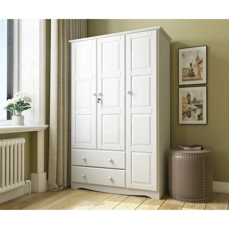 3-türiger Kleiderschrank – Weiß/Mokka/Java – Massivholz