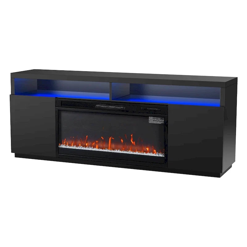 68 Moderne schwarze RGB-Elektrokamin-TV-Konsole für Fernsehgeräte bis 72 Zoll