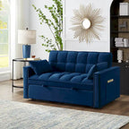 4-in-1 Loveseat Schlafsofa mit Armlehnen & Aufbewahrungstaschen, Multifunktionales getuftetes Ausziehsofa mit verstellbarer Rückenlehne