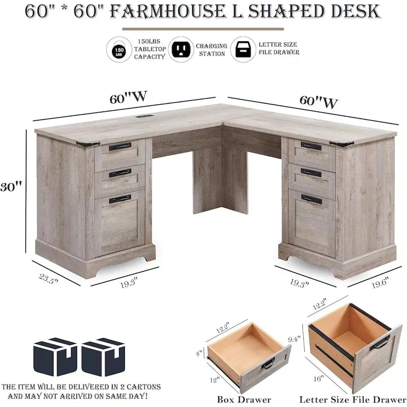 60 Farmhouse L-förmiger Chefschreibtisch, Holz Eckschreibtisch, Computertisch
