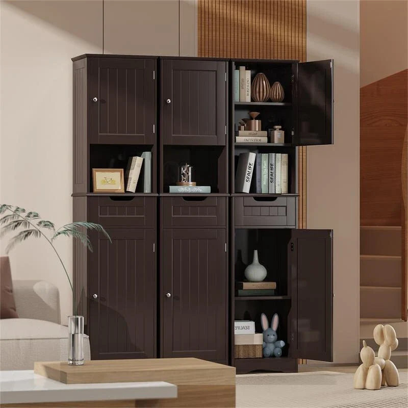 67 Zoll hoher Badezimmerschrank, schmaler Wäscheschrank, Aufbewahrungsschrank mit 2 Türen und Schublade