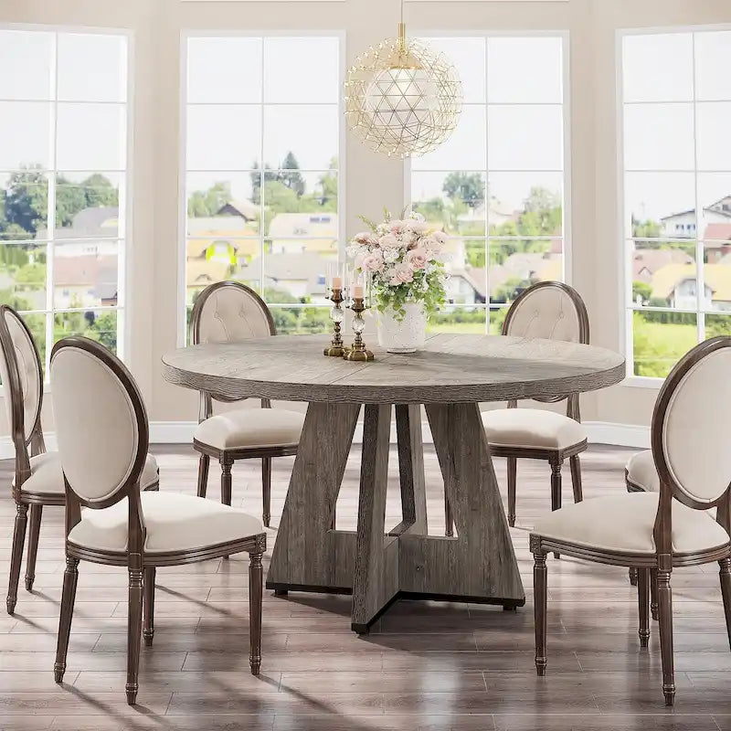 47 Zoll runder Esstisch für 4 Personen, Holztisch im Landhausstil für Küche, Esszimmer, Wohnzimmer