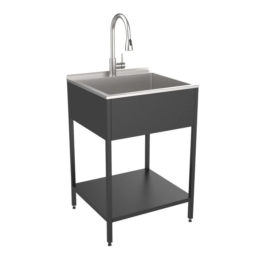 61 cm B x 56 cm T x 89 cm H Waschbecken aus Edelstahl mit Unterschrank