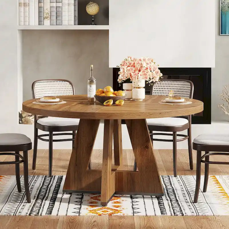 47 Zoll runder Esstisch für 4 Personen, Holztisch im Landhausstil für Küche, Esszimmer, Wohnzimmer
