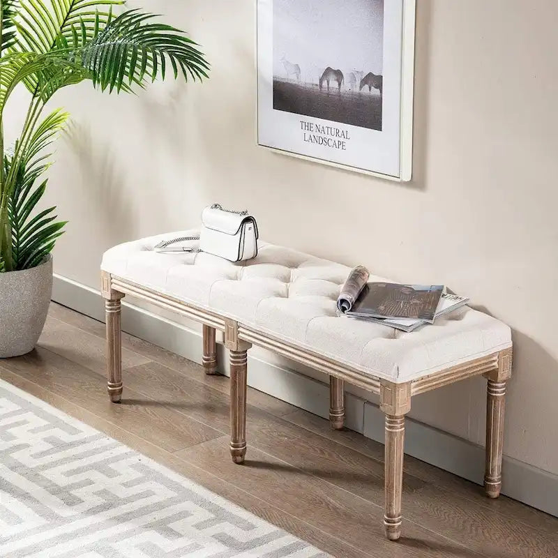 48 extralange, rechteckige, getuftete Ottomanenbank-Sitzbank – Beige