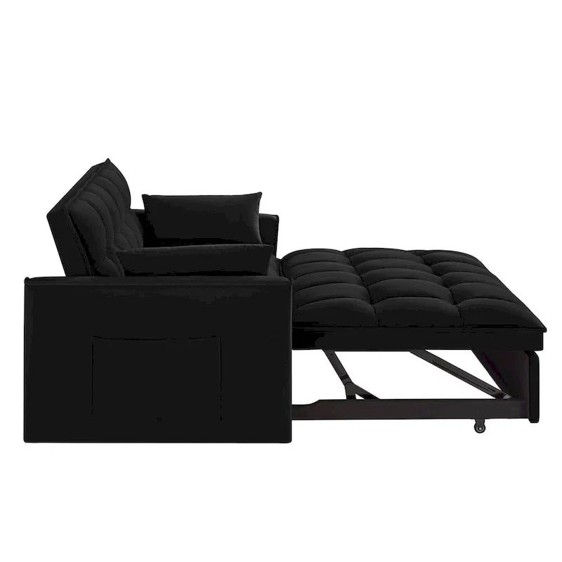 4-in-1 Schlafsofa ausziehbar – Samt-Zweisitzer – umwandelbares Schlafsofa mit verstellbarer Rückenlehne, 2 Seitentaschen