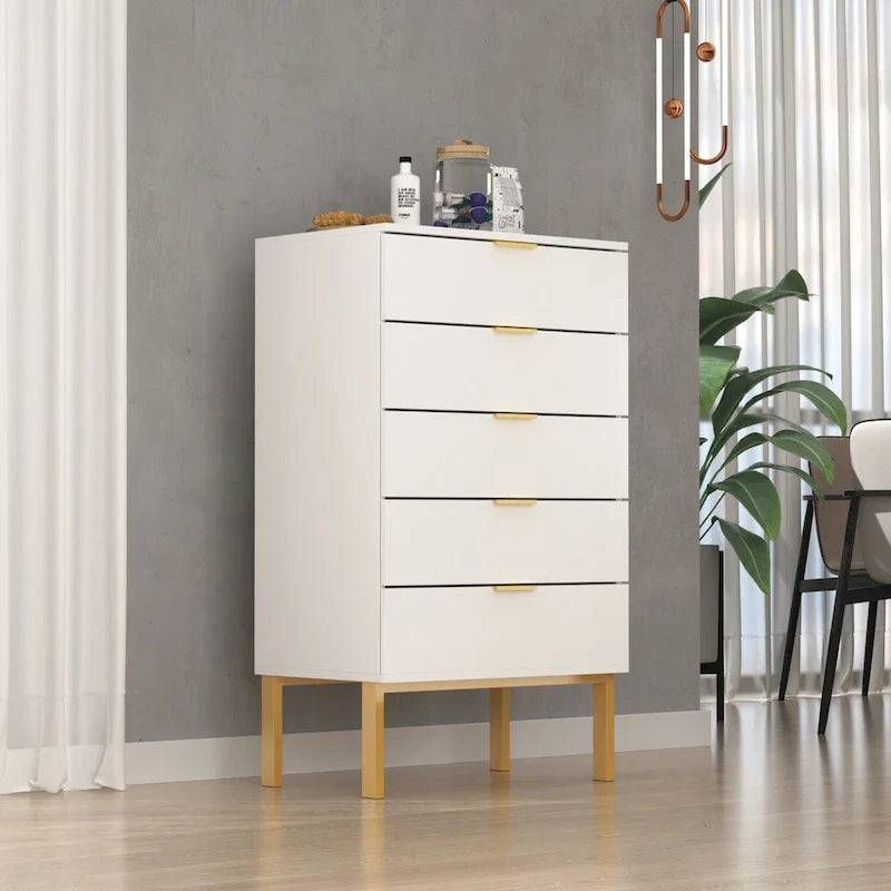 5 Schubladen Kommode Nachttisch Aufbewahrungsschrank 60cm B Weiß/Schwarz