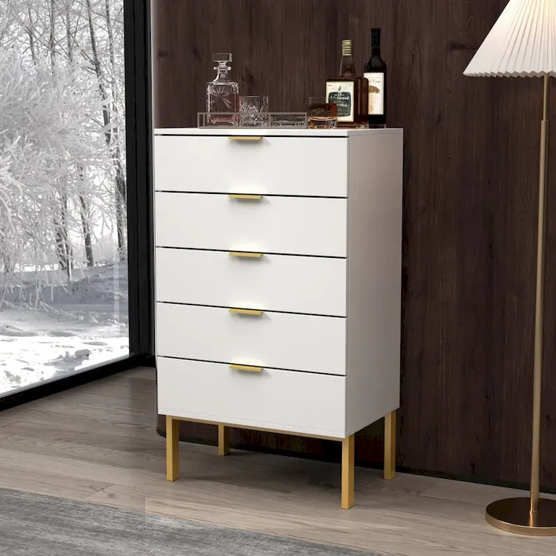 5 Schubladen Kommode Nachttisch Aufbewahrungsschrank 60cm B Weiß/Schwarz
