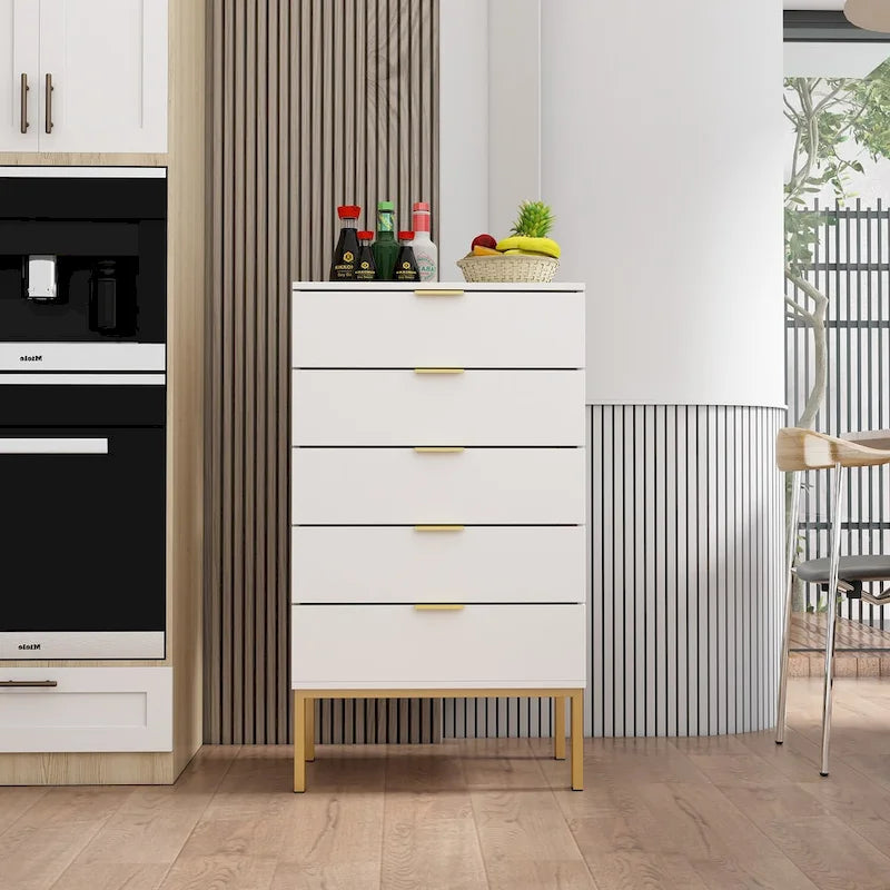 5 Schubladen Kommode Nachttisch Aufbewahrungsschrank 60cm B Weiß/Schwarz