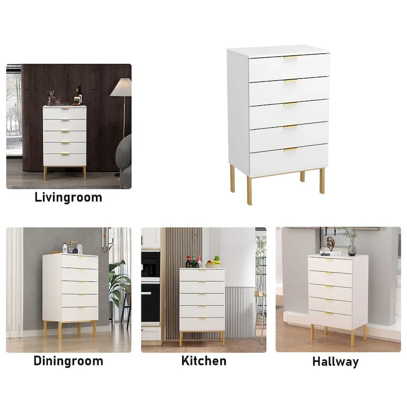 5 Schubladen Kommode Nachttisch Aufbewahrungsschrank 60cm B Weiß/Schwarz