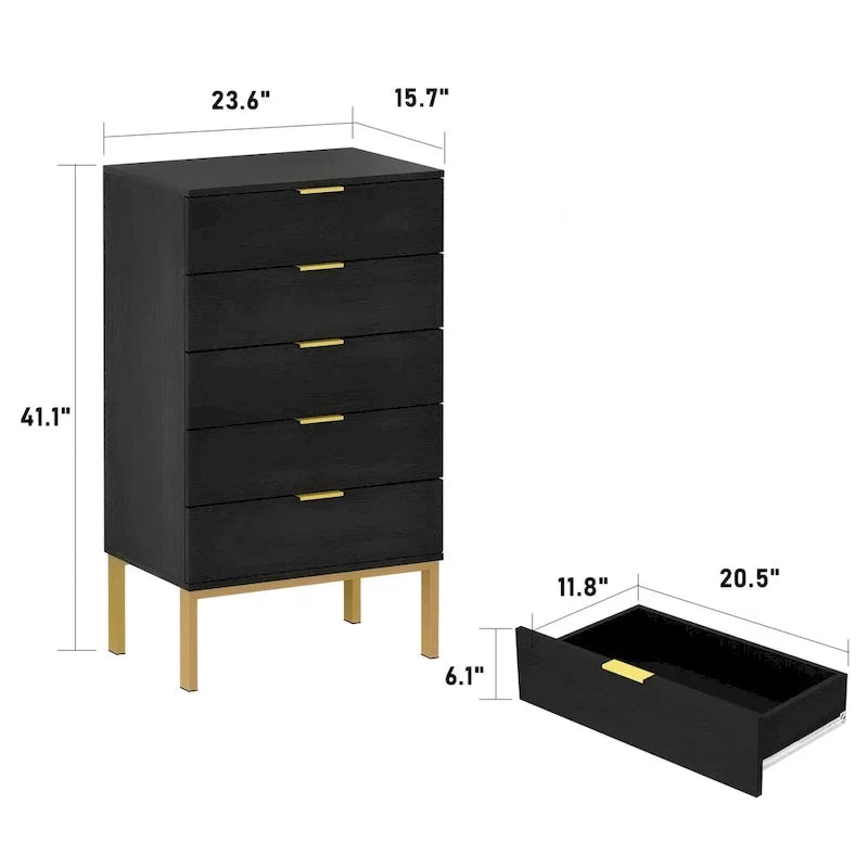 5 Schubladen Kommode Nachttisch Aufbewahrungsschrank 60cm B Weiß/Schwarz
