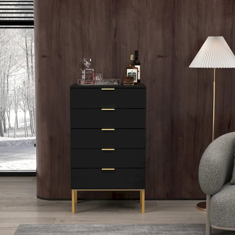 5 Schubladen Kommode Nachttisch Aufbewahrungsschrank 60cm B Weiß/Schwarz