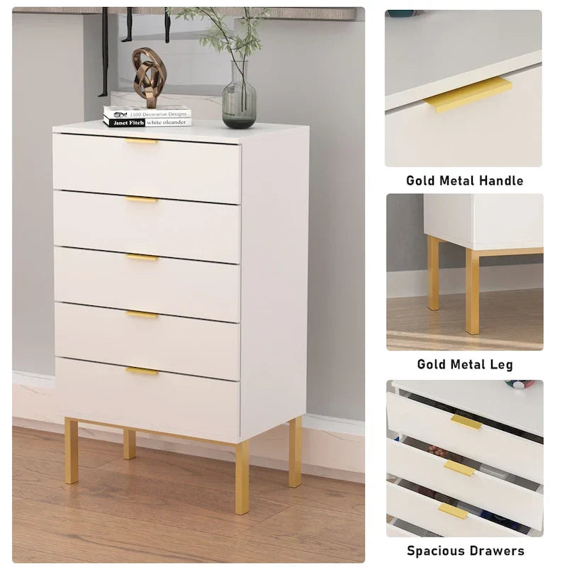 5 Schubladen Kommode Nachttisch Aufbewahrungsschrank 60cm B Weiß/Schwarz