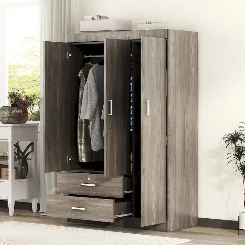 3-türiger Kleiderschrank mit 2 Schubladen