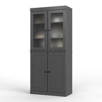 Vollholz-Vorratschrank mit Milchglastüren, Holztüren, 2 Schubladen und verstellbaren Einlegeböden